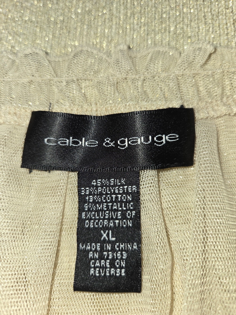Cable & Gauge Champagne Sparkle Sheer-Yoke Short Sleeve Top - Picture 8 of 11